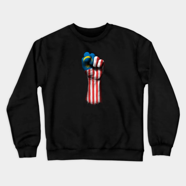 Flag of Malaysia on a Raised Clenched Fist Crewneck Sweatshirt by jeffbartels